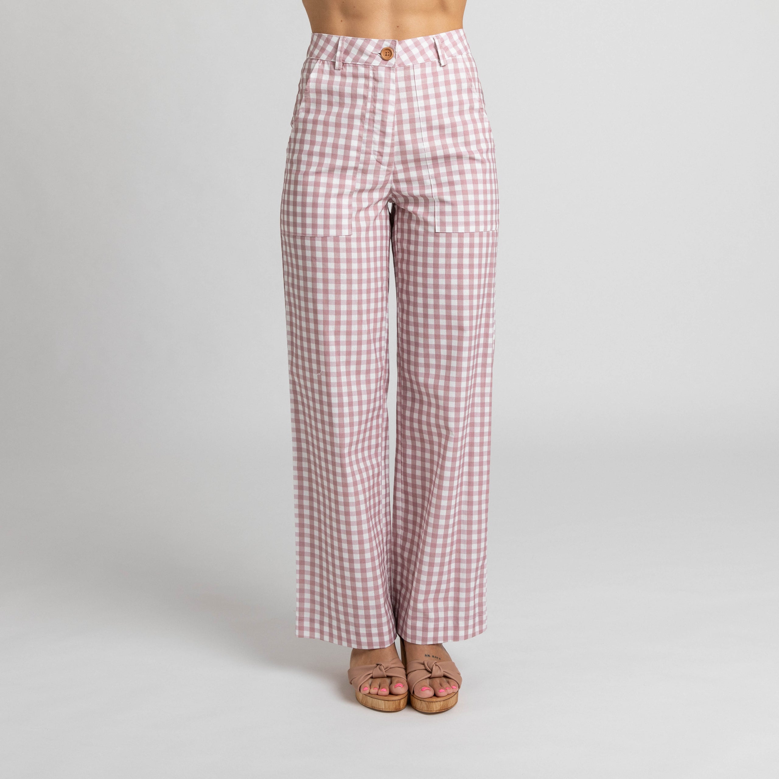 Cotton Pink Gingham Pants Women Miss Jane Designs